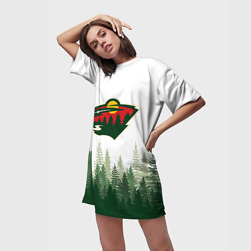 Женская длинная футболка Minnesota Wild, Миннесота Уайлд Лес / 3D-принт – фото 3