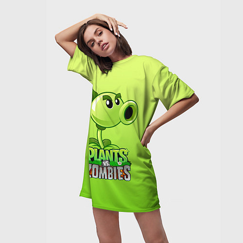Женская длинная футболка Plants vs Zombies - Горохострел / 3D-принт – фото 3