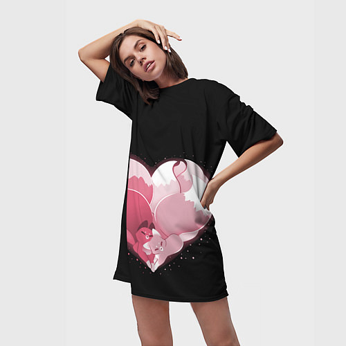 Женская длинная футболка Сердце Две Кицуне / 3D-принт – фото 3