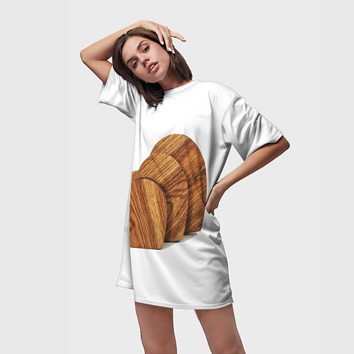 Женская длинная футболка Сердечки из дерева / 3D-принт – фото 3