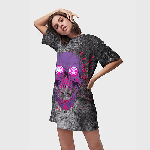Женская длинная футболка Череп-граффити и кляксы / 3D-принт – фото 3