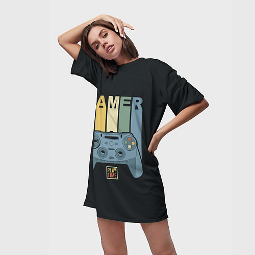 Женская длинная футболка GAMER Геймер / 3D-принт – фото 3