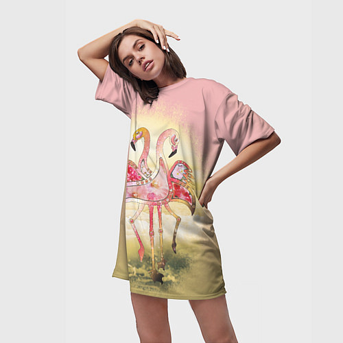 Женская длинная футболка Танец Любви 2 Фламинго / 3D-принт – фото 3