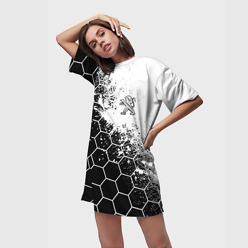 Женская длинная футболка Peugeot Соты / 3D-принт – фото 3