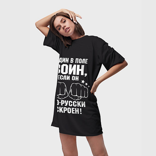 Женская длинная футболка Один в поле Воин Русский / 3D-принт – фото 3