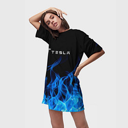 Футболка женская длинная Tesla Fire, цвет: 3D-принт — фото 2