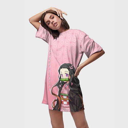 Женская длинная футболка НЕДЗУКО DEMON SLAYER КЛИНОК / 3D-принт – фото 3