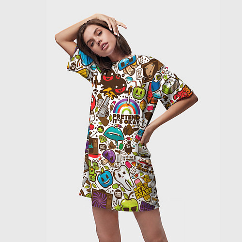 Женская длинная футболка Смайл рисунки - арт / 3D-принт – фото 3