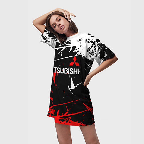 Женская длинная футболка Mitsubishi Sport Auto / 3D-принт – фото 3