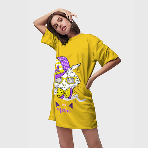Женская длинная футболка Модный Котик Meow / 3D-принт – фото 3