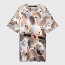 Женская длинная футболка Куча бешеных кроликов