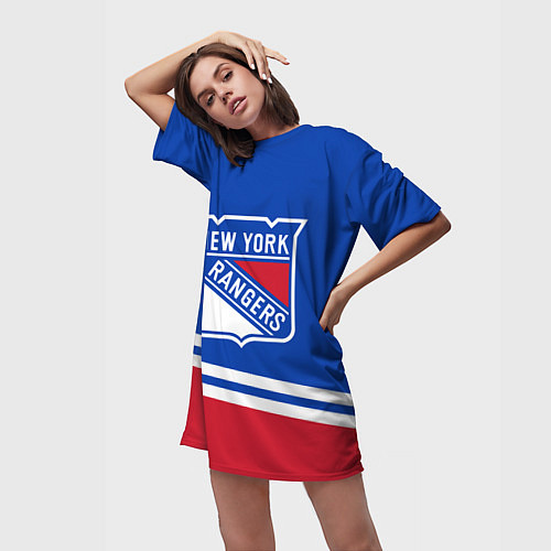 Женская длинная футболка New York Rangers Нью Йорк Рейнджерс / 3D-принт – фото 3