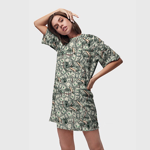 Женская длинная футболка Доллары банкноты / 3D-принт – фото 3