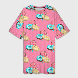 Женская длинная футболка Яркие пончики паттерн