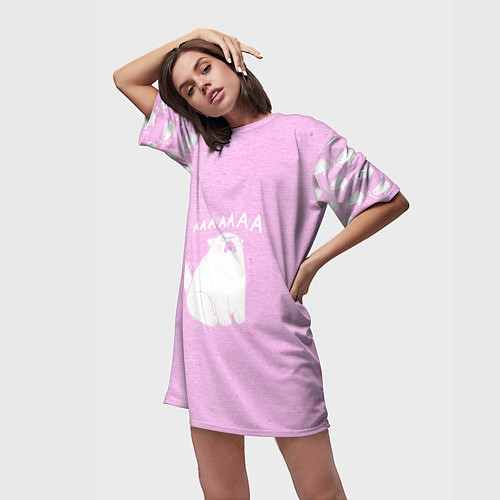 Женская длинная футболка Кот орет ааааа / 3D-принт – фото 3
