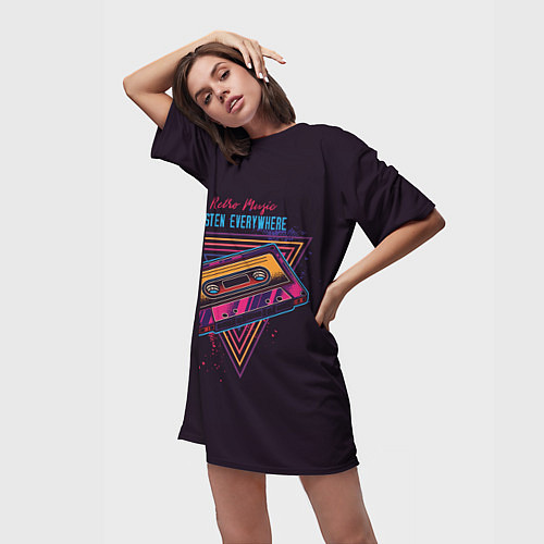 Женская длинная футболка Ретро Музыка кассета / 3D-принт – фото 3