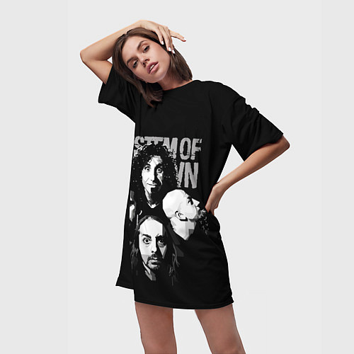 Женская длинная футболка System of a Down рок группа / 3D-принт – фото 3
