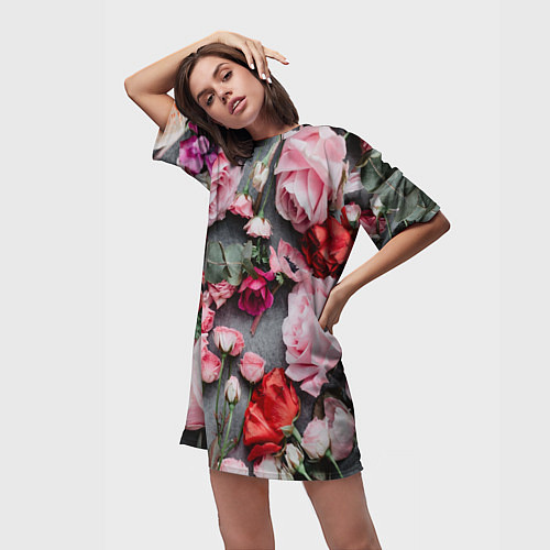 Женская длинная футболка Цветочное полотно / 3D-принт – фото 3