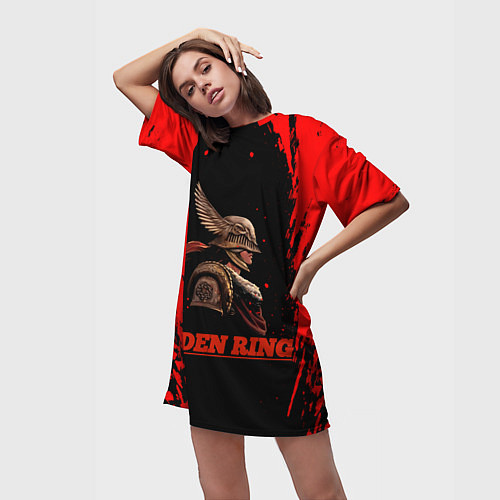 Женская длинная футболка Hero in red / 3D-принт – фото 3