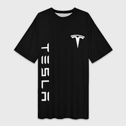 Футболка женская длинная Tesla Тесла логотип и надпись, цвет: 3D-принт