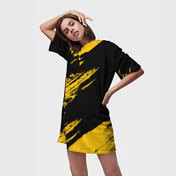 Футболка женская длинная BLACK AND YELLOW GRUNGE ГРАНЖ, цвет: 3D-принт — фото 2