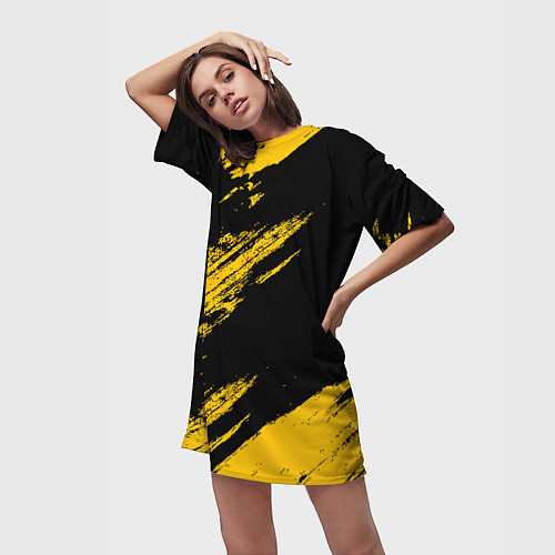 Женская длинная футболка BLACK AND YELLOW GRUNGE ГРАНЖ / 3D-принт – фото 3