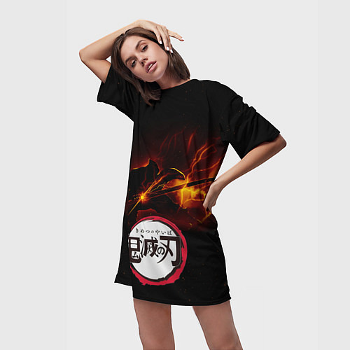 Женская длинная футболка Zenitsu Agatsuma Убийца демонов / 3D-принт – фото 3