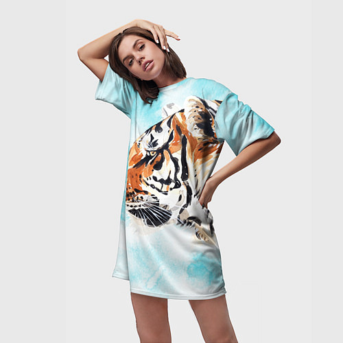 Женская длинная футболка Tiger paints / 3D-принт – фото 3