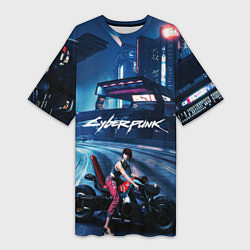 Футболка женская длинная Vi на мото Cyberpunk 2077, цвет: 3D-принт