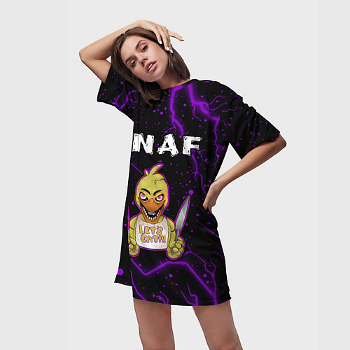 Женская длинная футболка FIVE NIGHTS AT FREDDYS - ЧИКА Молнии / 3D-принт – фото 3