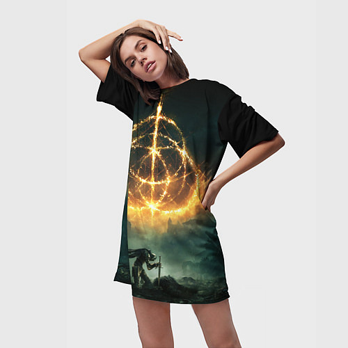 Женская длинная футболка ELDEN RING - ВОИН / 3D-принт – фото 3