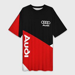 Футболка женская длинная Audi Ауди Черный Красный Белый, цвет: 3D-принт