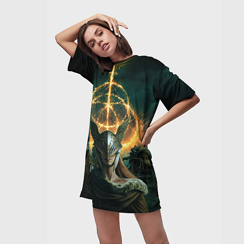 Женская длинная футболка ELDEN RING FEARLESS / 3D-принт – фото 3