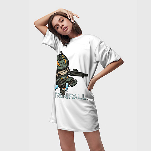Женская длинная футболка Титанфол арт мультяшный TITANFALL / 3D-принт – фото 3