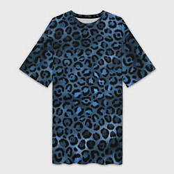 Футболка женская длинная Синяя леопардовая шкура, цвет: 3D-принт
