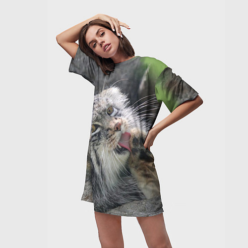 Женская длинная футболка Манул Лапка / 3D-принт – фото 3