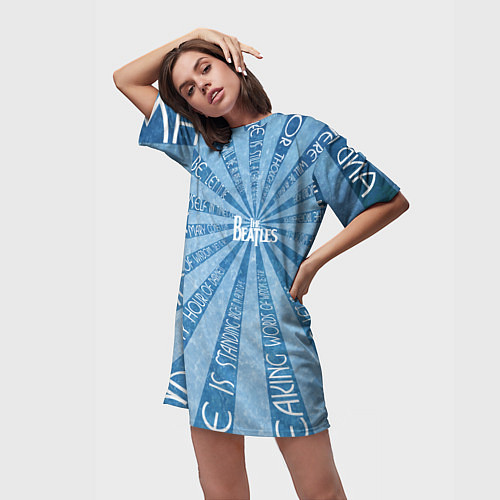 Женская длинная футболка Beatles - голубой / 3D-принт – фото 3