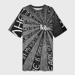 Футболка женская длинная Beatles черно-белый, цвет: 3D-принт