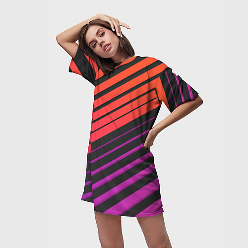 Женская длинная футболка Линии градиентGradient Polygon Lines / 3D-принт – фото 3