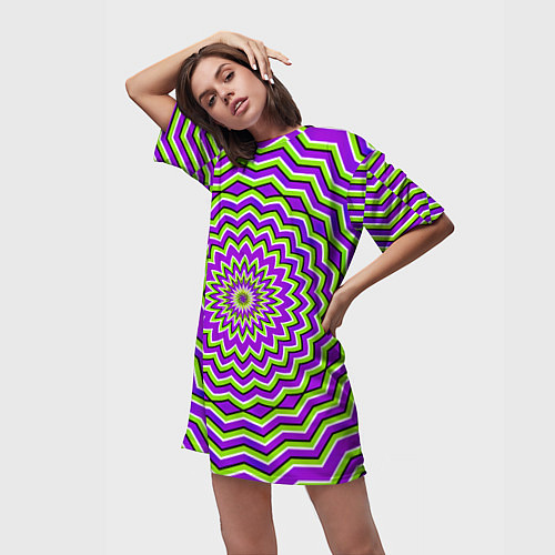 Женская длинная футболка Оптическая Иллюзия Движение Цветка / 3D-принт – фото 3