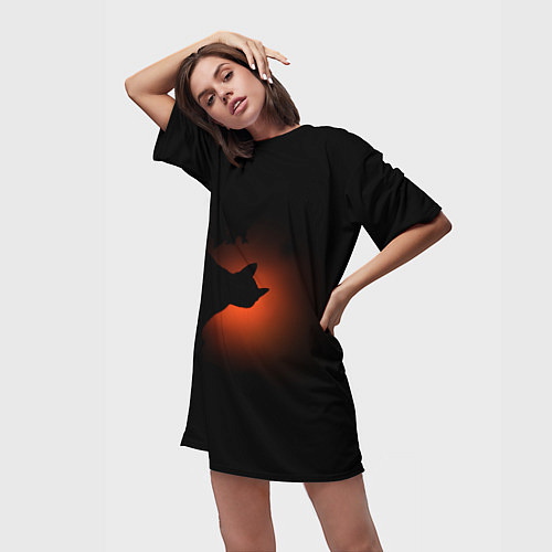 Женская длинная футболка Кошка и закат / 3D-принт – фото 3