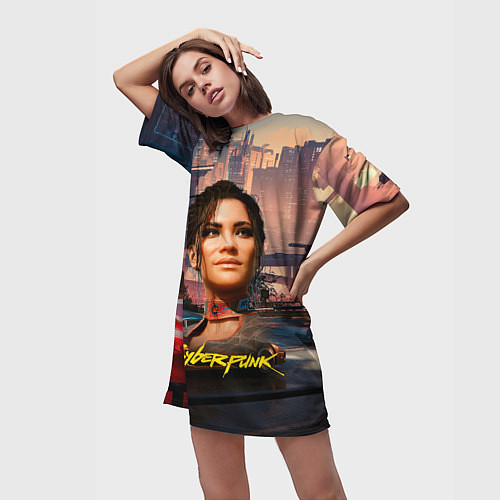 Женская длинная футболка Panam Панам Cyberpunk 2077 портрет / 3D-принт – фото 3