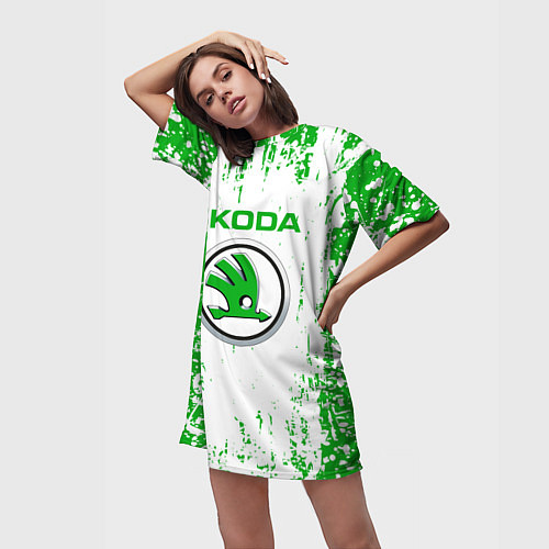 Женская длинная футболка Skoda Брызги / 3D-принт – фото 3