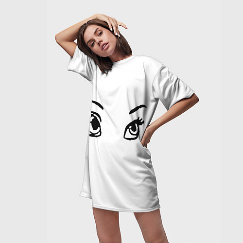 Женская длинная футболка Милые глаза Красивый взгляд / 3D-принт – фото 3