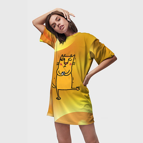 Женская длинная футболка Строгий кот занимается йогой / 3D-принт – фото 3