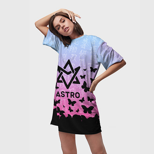 Женская длинная футболка ASTRO БАБОЧКИ / 3D-принт – фото 3