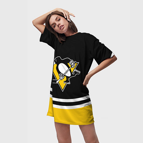 Женская длинная футболка Pittsburgh Penguins Питтсбург Пингвинз / 3D-принт – фото 3