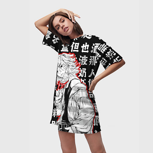 Женская длинная футболка Майки и иероглифы Токийские мстители / 3D-принт – фото 3