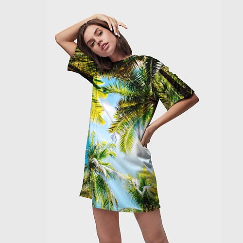 Женская длинная футболка Пальмы под солнцем / 3D-принт – фото 3