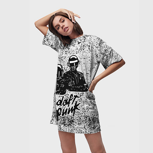 Женская длинная футболка Daft Punk B&W / 3D-принт – фото 3